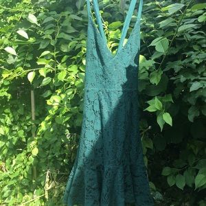 Forest green lace plunge dress